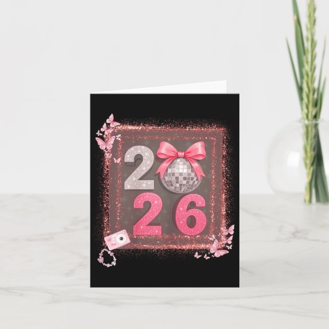 Carte Nk Sparkle Disco Bow 2026 Coquette Happy New Year  (Devant)
