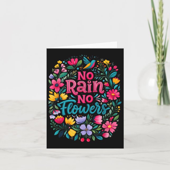 Carte No Rain No Flowers Motivational Saying Wildflowers (Devant)