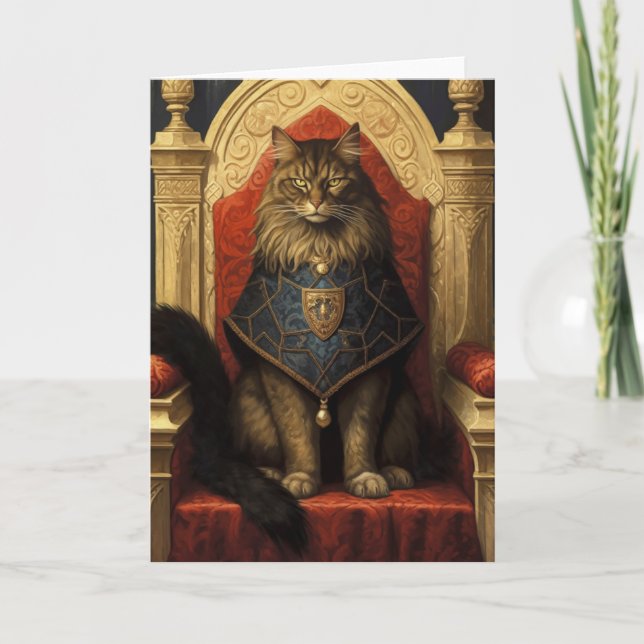 Carte Noble Maine Coon Trône Art Imprimer (Devant)