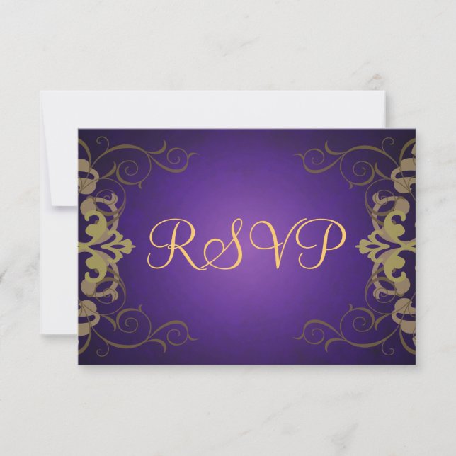 Carte Noble Purple & Gold Scroll RSVP (Devant)