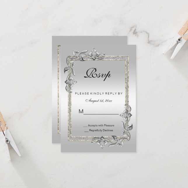 Carte Noces de gemme et de paillettes d'argent 25e anniv (Devant/Arrière en situation)