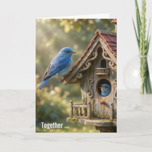 Carte Noces de mariage Oiseaux bleus avec nichoir