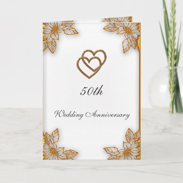 Carte Noces d'Or Blanc  50e Anniversaire de Mariage (Devant)