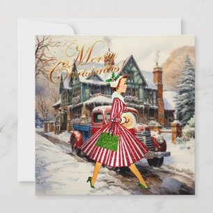 Carte Noël 1950 Dame Vintage