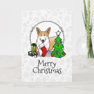 Carte Noël 2 Pembroke Welsh Corgi (rouge 1) Tree Cute