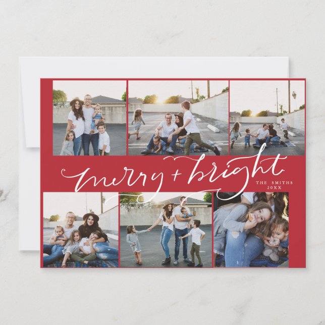 Carte Noël 6 photos Joyeux rouge vif (Devant)