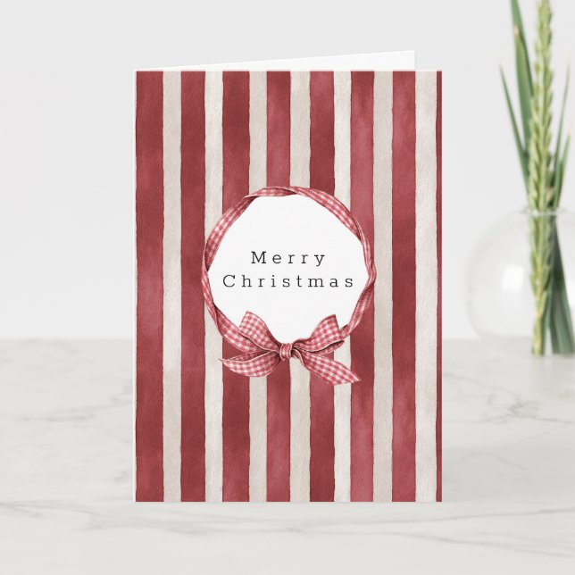 Carte Noël à ruban rayé crème rouge (Devant)