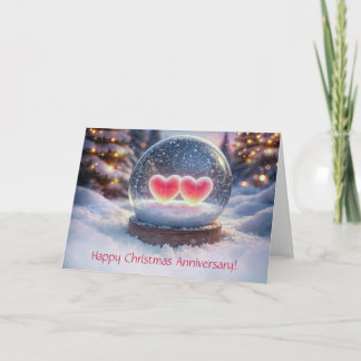 Carte Noël Anniversaire de mariage avec Deux Cœurs Boule