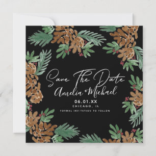 Carte Noël Aquarelle Pommes de pin Noir Enregistrer la d