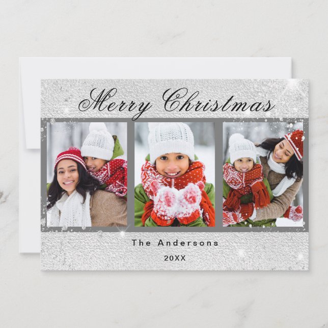 Carte Noël argent parties scintillant scintille famille  (Devant)