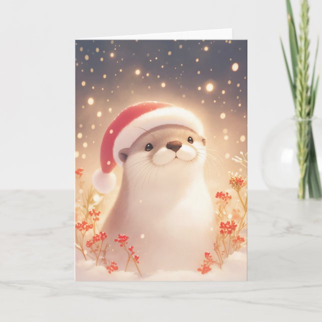 Carte Noël au chaud avec la loutre (Devant)