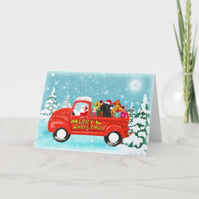 Carte Noël Black Poodle cadeaux de livraison camion cart (Devant)