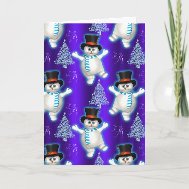Carte Noël Bleu de Noël de Snowman (Devant)