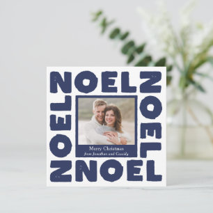 Carte Noel Bleu Typographie Contemporaine Photo de Fêtes