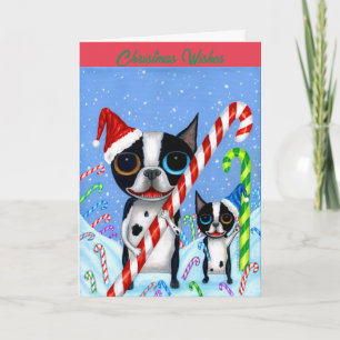 Carte Noël Boston Terrier Chiens Sucre de canne Santa Ha