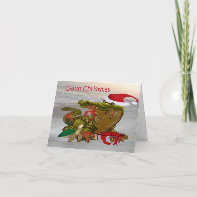 Carte Noël Cajun par l'alligator bayou et les copains (Devant)