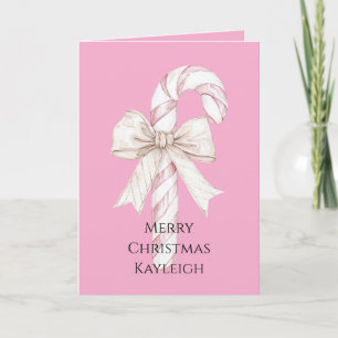 Carte Noël Canne à Sucre Rose Pâle