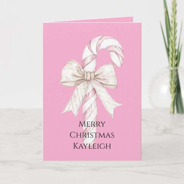 Carte Noël Canne à Sucre Rose Pâle Bonbon (Devant)