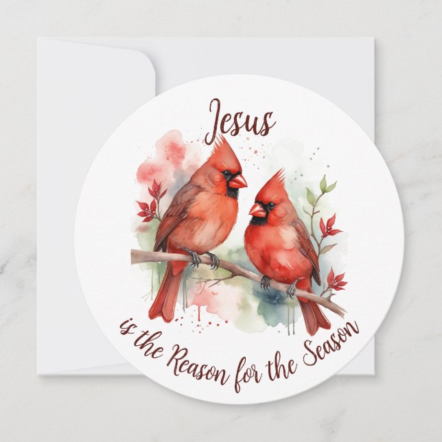 Carte Noël Cardinal Rouge Jésus Raison de la saison (Devant)