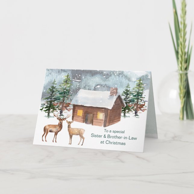 Carte Noël, cerf, soeur et frère en droit (Devant)