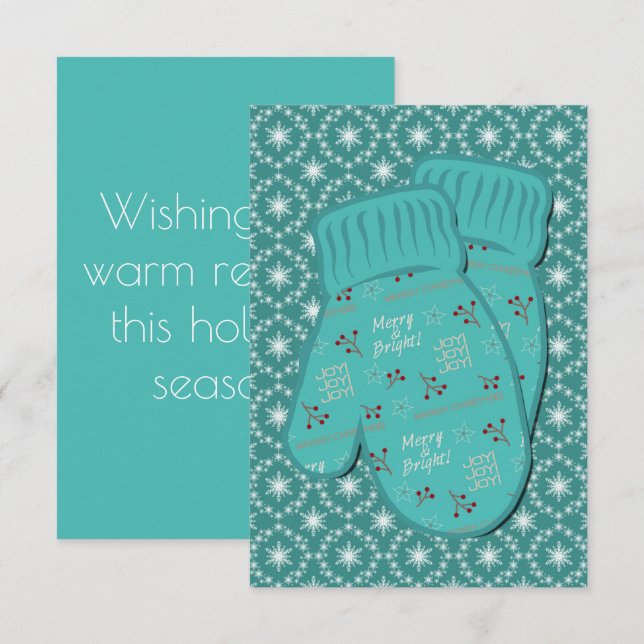 Carte Noël chaud Mittens (Devant / Derrière)