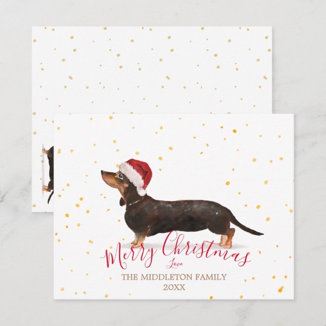 Carte Noël Chien Dachshund Gold Salutation saisonnière (Devant / Derrière)