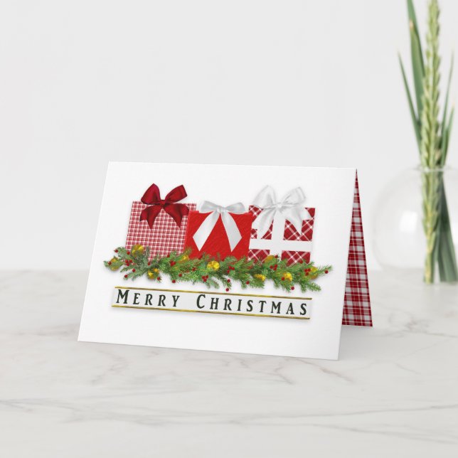 Carte Noël Classé Rouge Plaid Cadeaux Bows Card (Devant)