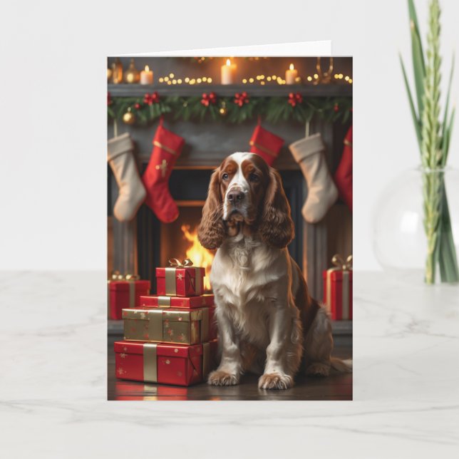 Carte Noël Cocker Spaniel au coin du feu Art (Devant)