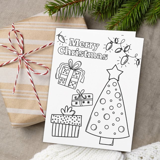 Carte Noël Coloration et activité de jeu (Provide a creative holiday with this Christmas Tree & Presents Coloring Activity Card. Get it today )