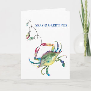 Carte Noël côtier Mers et salutations Aquarelle