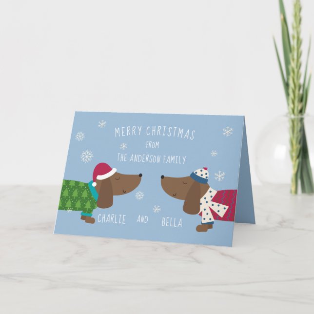 Carte Noël Daschund Cute Cartoon customisé (Devant)