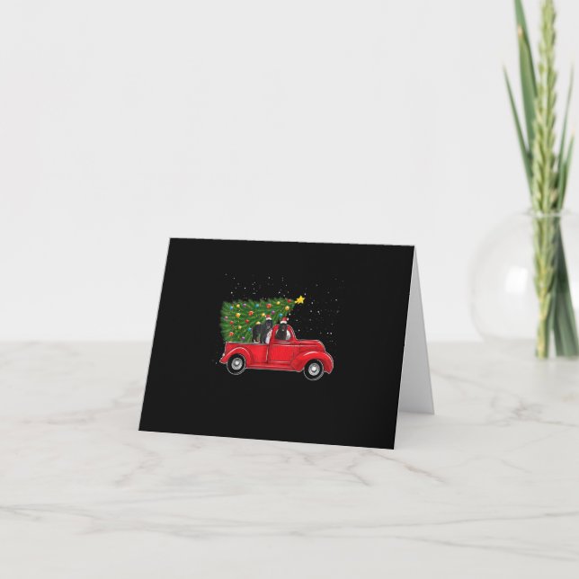 Carte Noël de chien de Terre-Neuve sur la voiture rouge  (Devant)