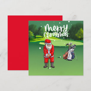 Carte Noël de golf avec le Père Noël en train de mettre 