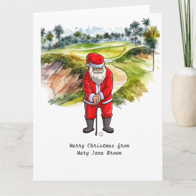 Carte Noël de golfer avec Santa CLAUS (Devant)