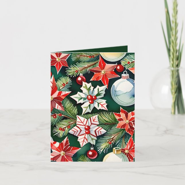 Carte Noël de l'ornement rouge et blanc (Devant)