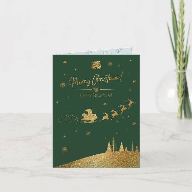 Carte Noël de père Noël Gold Sleigh (Devant)