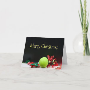 Carte Noël de tennis avec balle de tennis et flocon de n