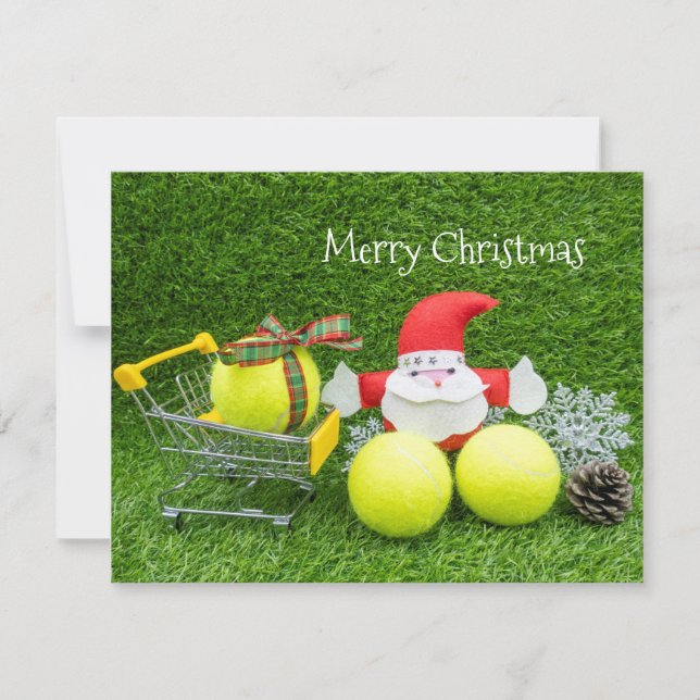 Carte Noël de tennis avec le Père Noël et balle de tenni (Devant)