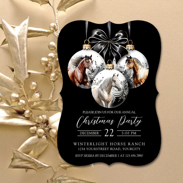 Carte Noël des chevaux noirs et or (Horses black and gold Christmas)