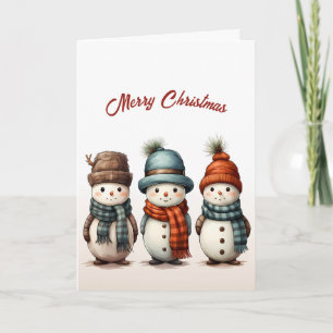 Carte Noël des mignons trois neigeurs