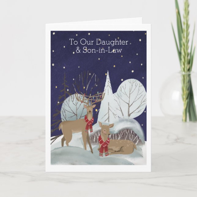 Carte Noël Deux cerfs scène de neige personnalisée (Devant)