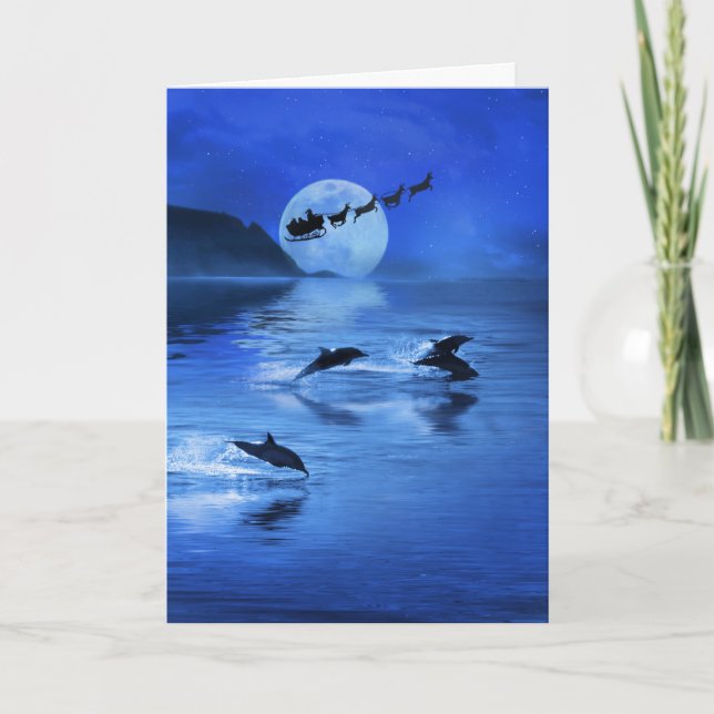 Carte Noël Dolphin Mer et Père Noël (Devant)