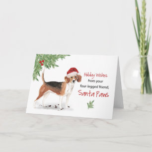 Carte Noël du chien Beagle dans Funny Santa Hat
