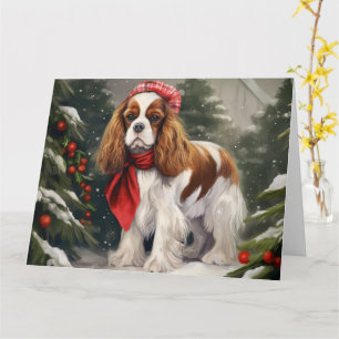 Carte Noël du chien espagnol Cavalier King Charles