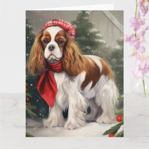 Carte Noël du chien espagnol Cavalier King Charles