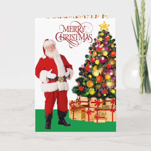Carte Noël du Père Noël Rouge et Or Joyeux Noël (Devant)