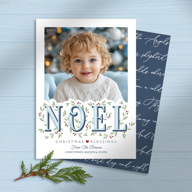 Carte Noel Elegant Bleu Photo de Noël (Shown on a 5" x 7" card)