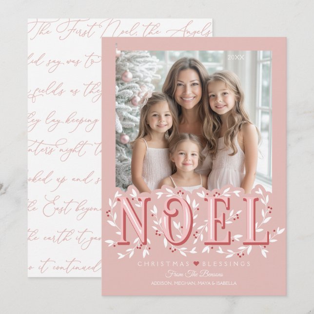 Carte Noel Elegant Blush Pink Photo (Devant / Derrière)