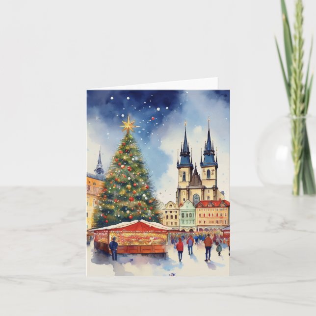 Carte Noël en aquarelle Prague (Devant)