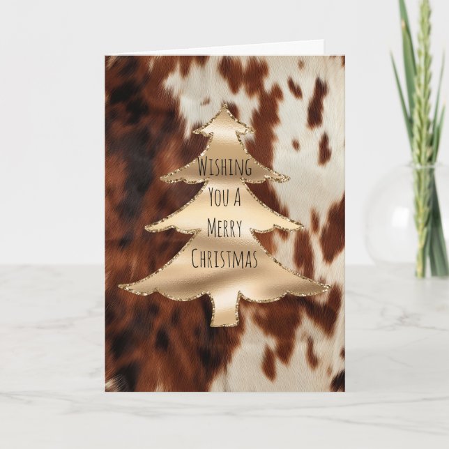 Carte Noël en cuir de vache occidentale crème marron (Devant)